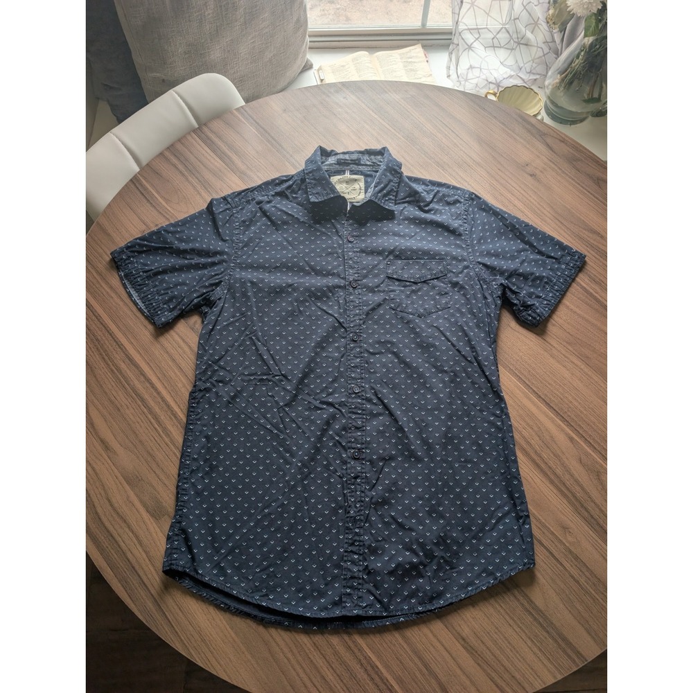 Native Code Men's Casual Blue Geometric Short Sleeve Button-Up Shirt L
